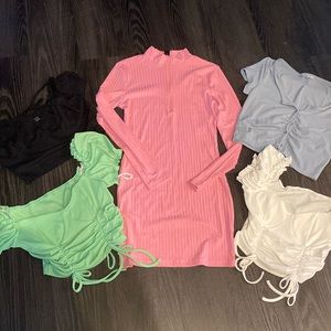 SHEIN bundle! Size medium. Four crop tops, and pink fitted dress.